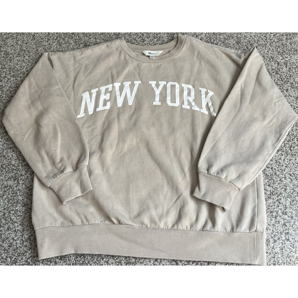 Women's Tan New York Crewneck Sweatshirt, Size Large